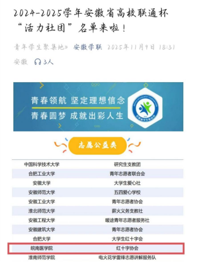 我校红十字协会成功入选2024-2025学年安徽省高校联通杯“活力社团”(图1)